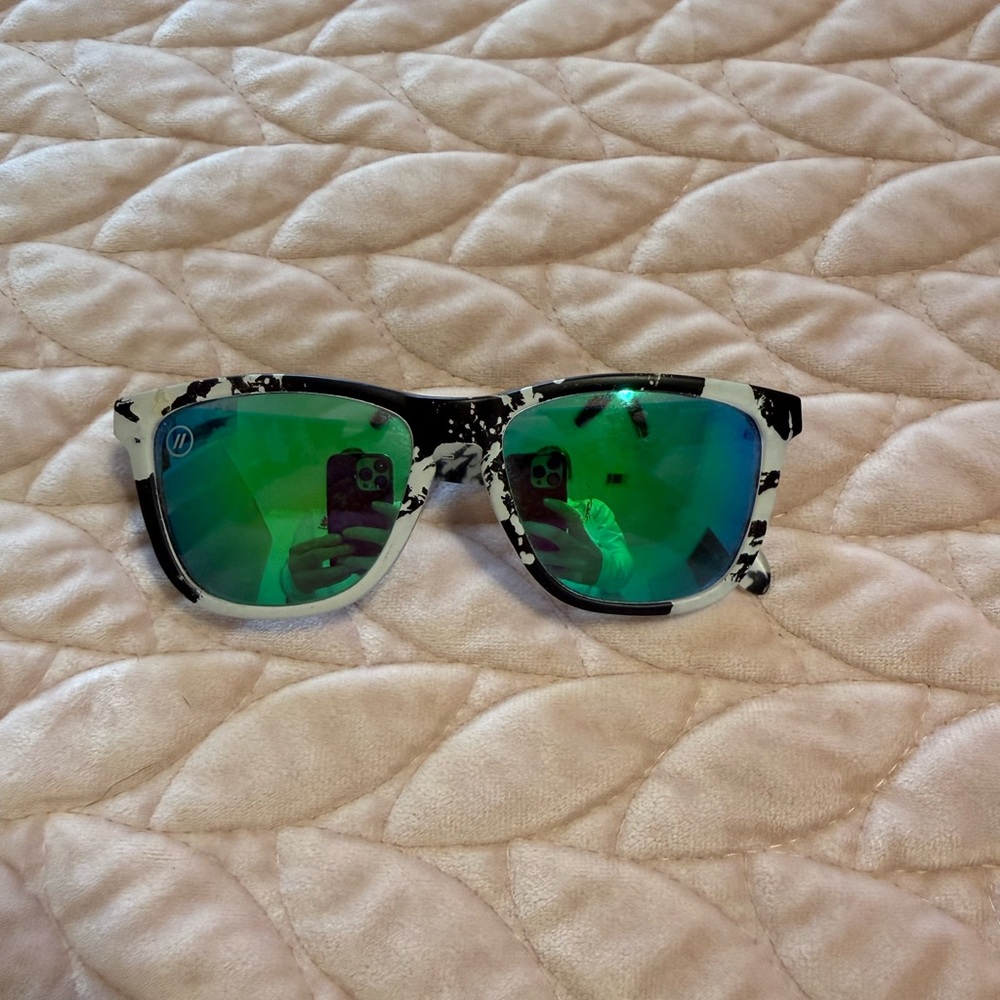 Green Mirrored Sunglasses with Black and White Frame